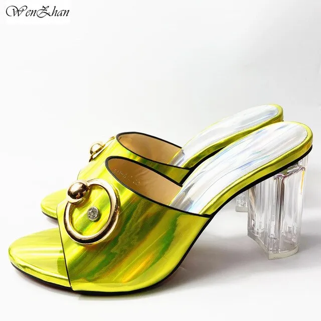 WENZHAN Italian matching shoes and bag set orange african wedding high heel shoes and bags With Metal Decoration 911-29