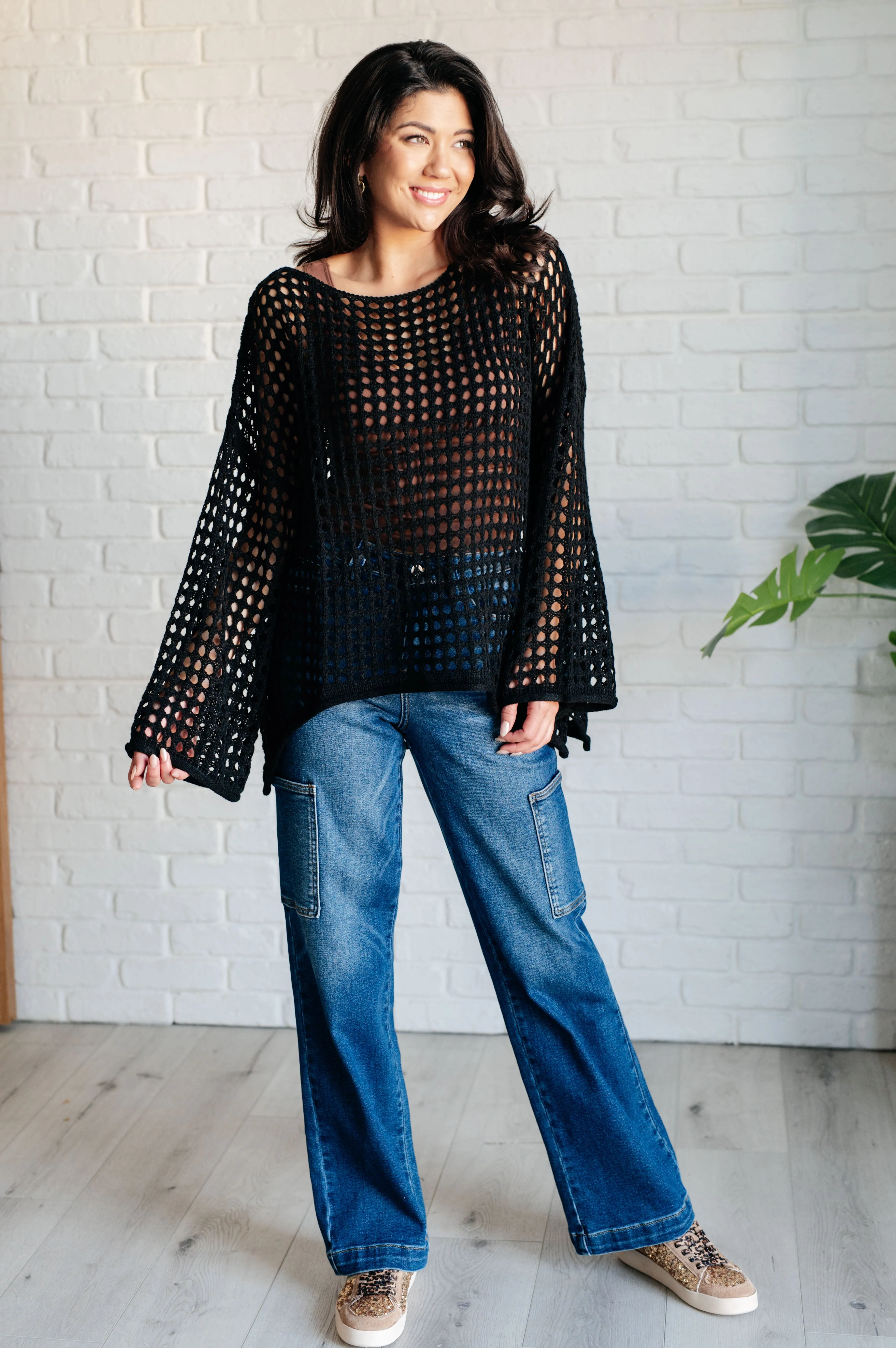 White Birch Ask Anyway Fishnet Sweater