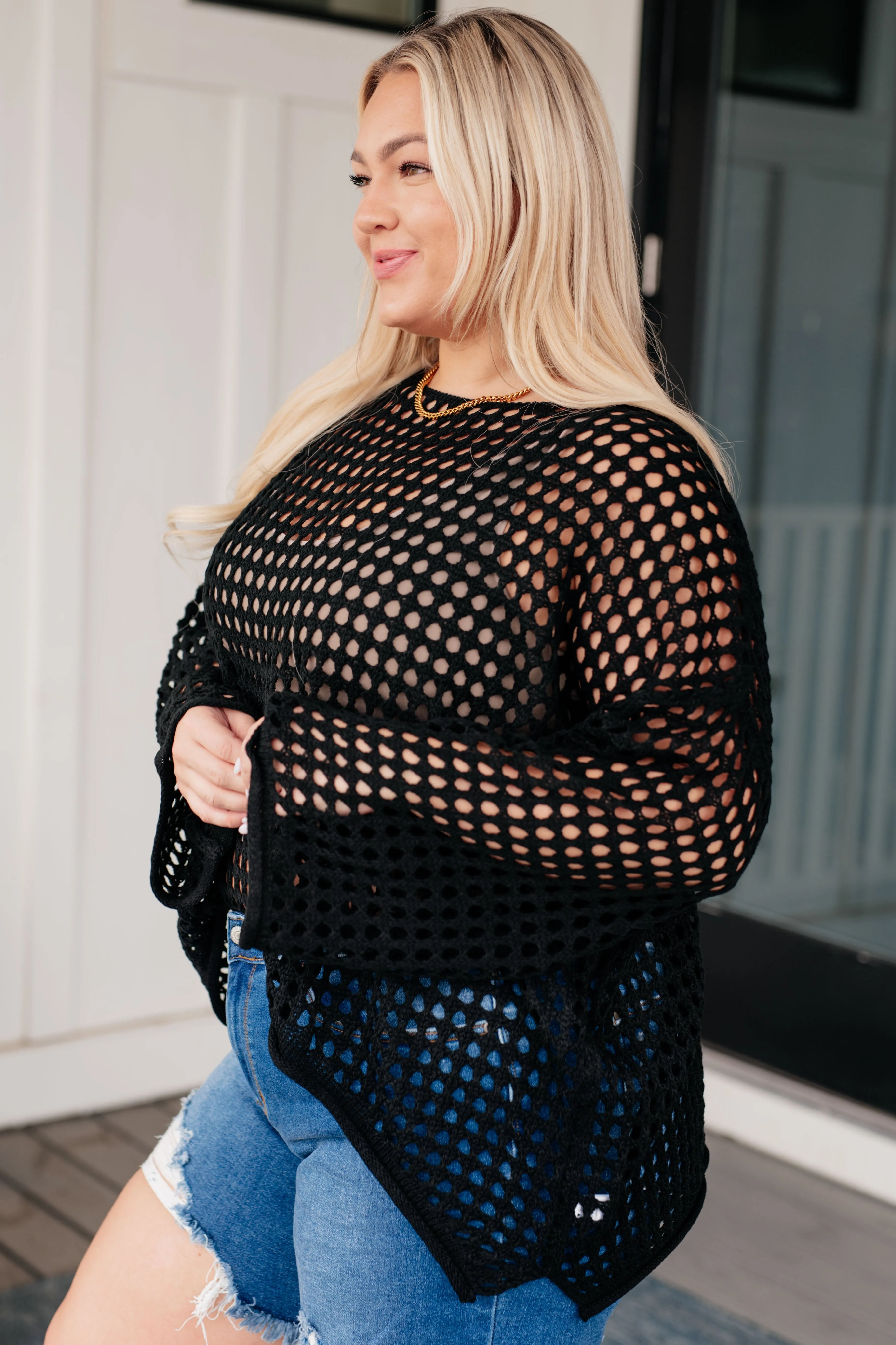 White Birch Ask Anyway Fishnet Sweater