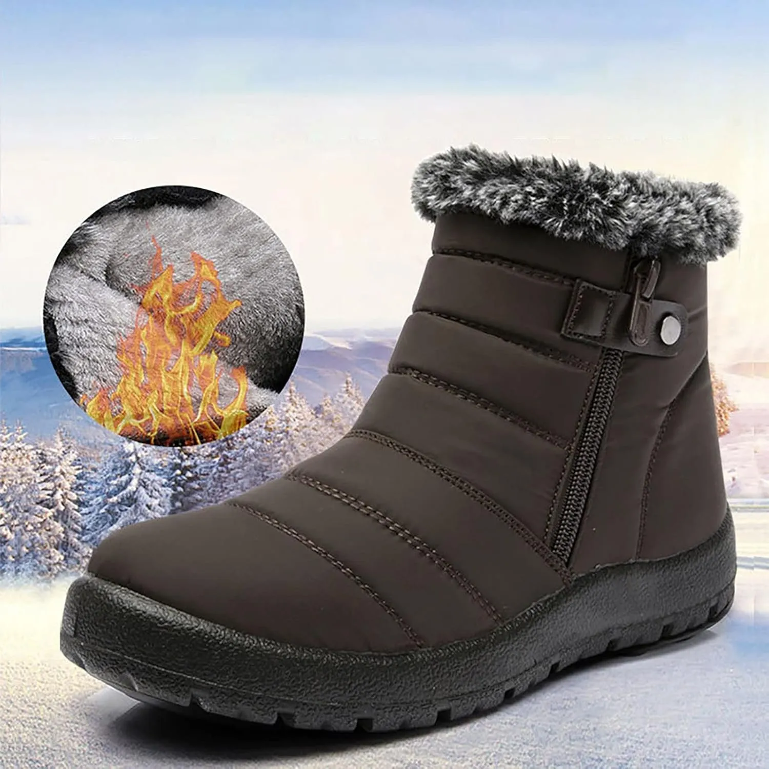 Wide Calf Snow Boots for Women Plus Size Ankle Snow Boots Womens 8.5 Waterproof Black Winter Work Boots for Woman Womens Brown Winter Boots Size 11 Winter Boot for Women Lightweight