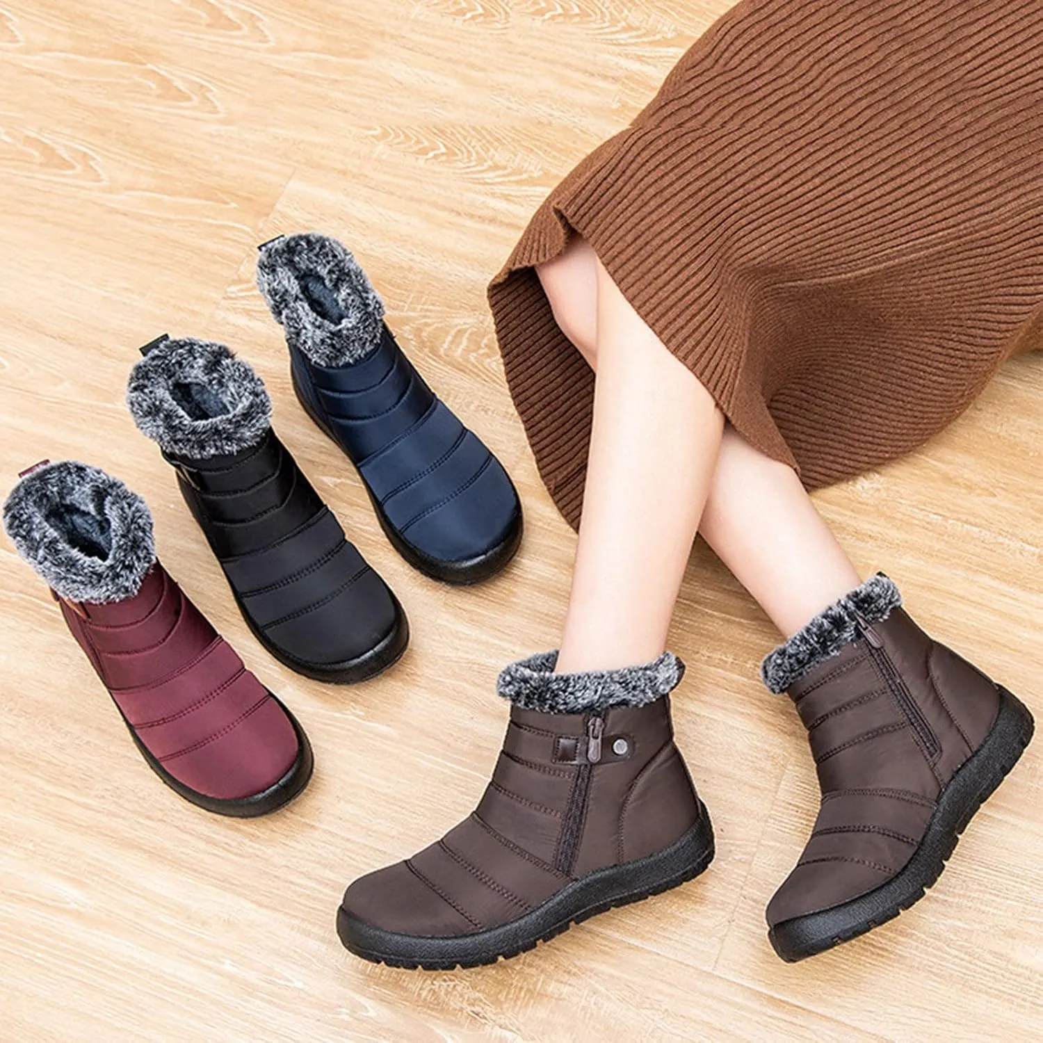 Wide Calf Snow Boots for Women Plus Size Ankle Snow Boots Womens 8.5 Waterproof Black Winter Work Boots for Woman Womens Brown Winter Boots Size 11 Winter Boot for Women Lightweight