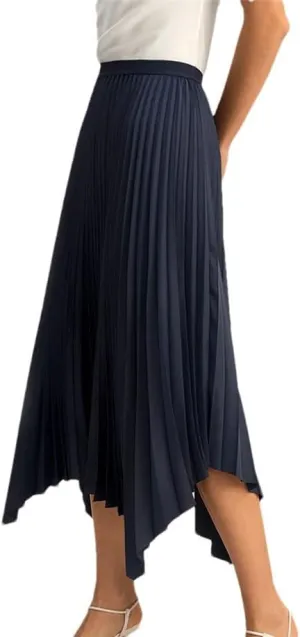 Women Spring Casual Silk Elastic Waist Bottom Pleated Midi Skirt