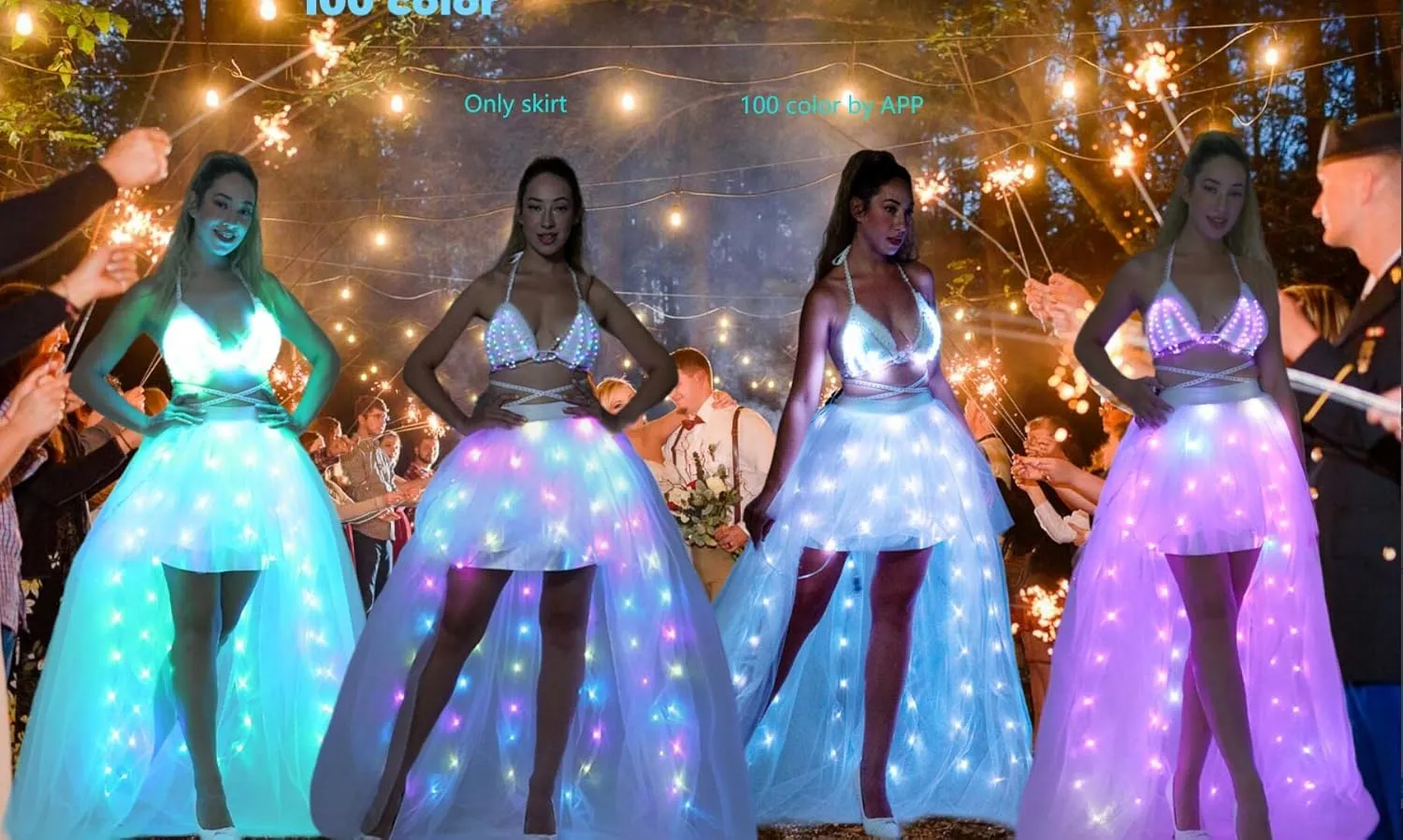 Women Tulle Tutu Skirts,LED Light Up Long High Low Ruffles