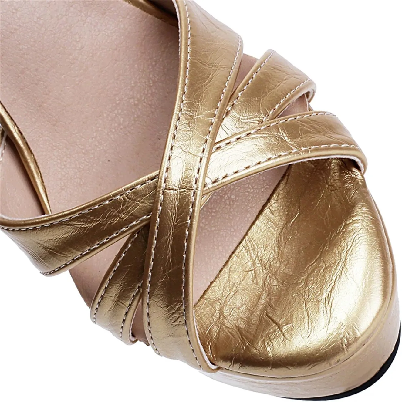 Women's Dignified elegance Gold Silver Sandals - PU Leather Block Heels, Summer Dress Platform