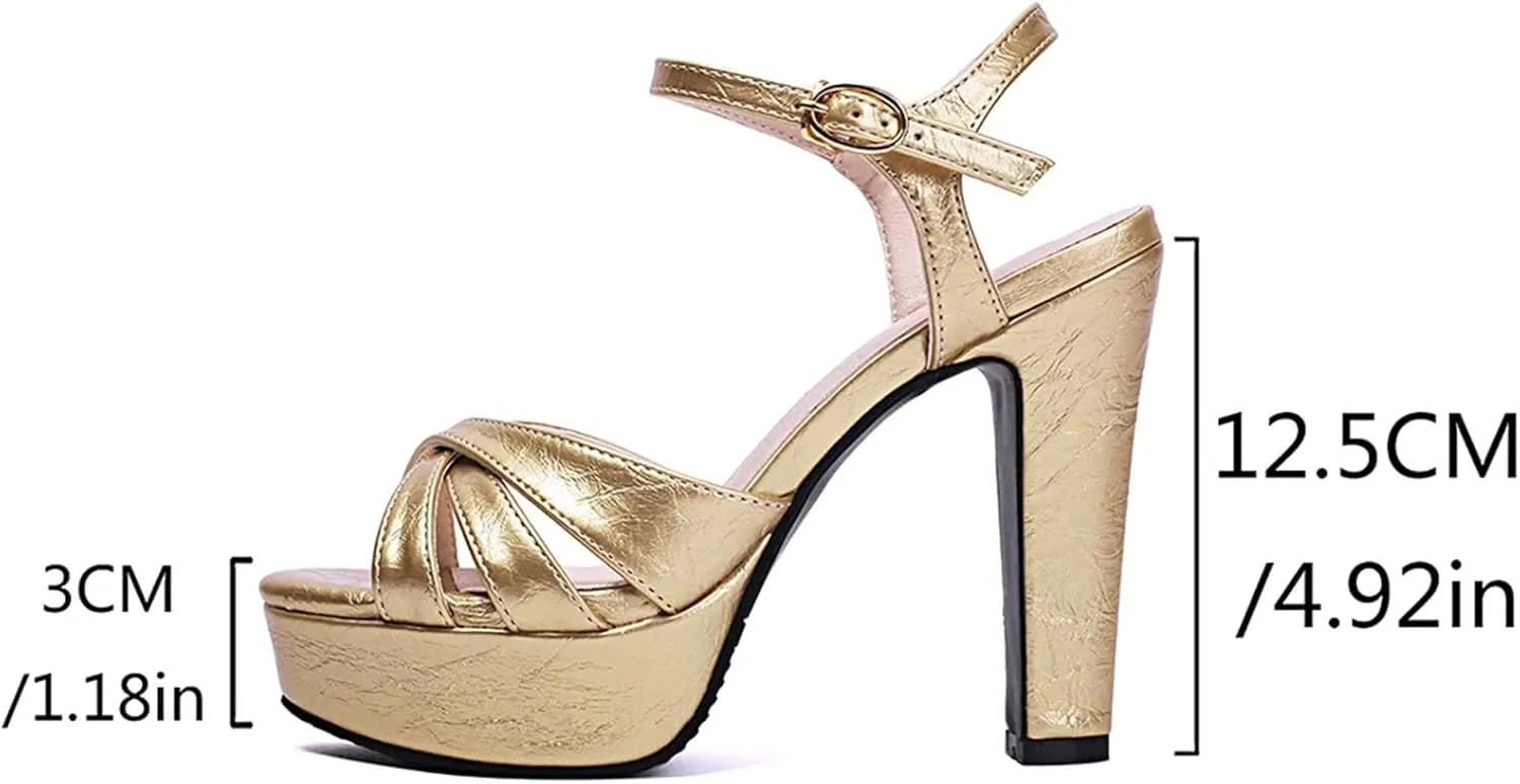 Women's Dignified elegance Gold Silver Sandals - PU Leather Block Heels, Summer Dress Platform