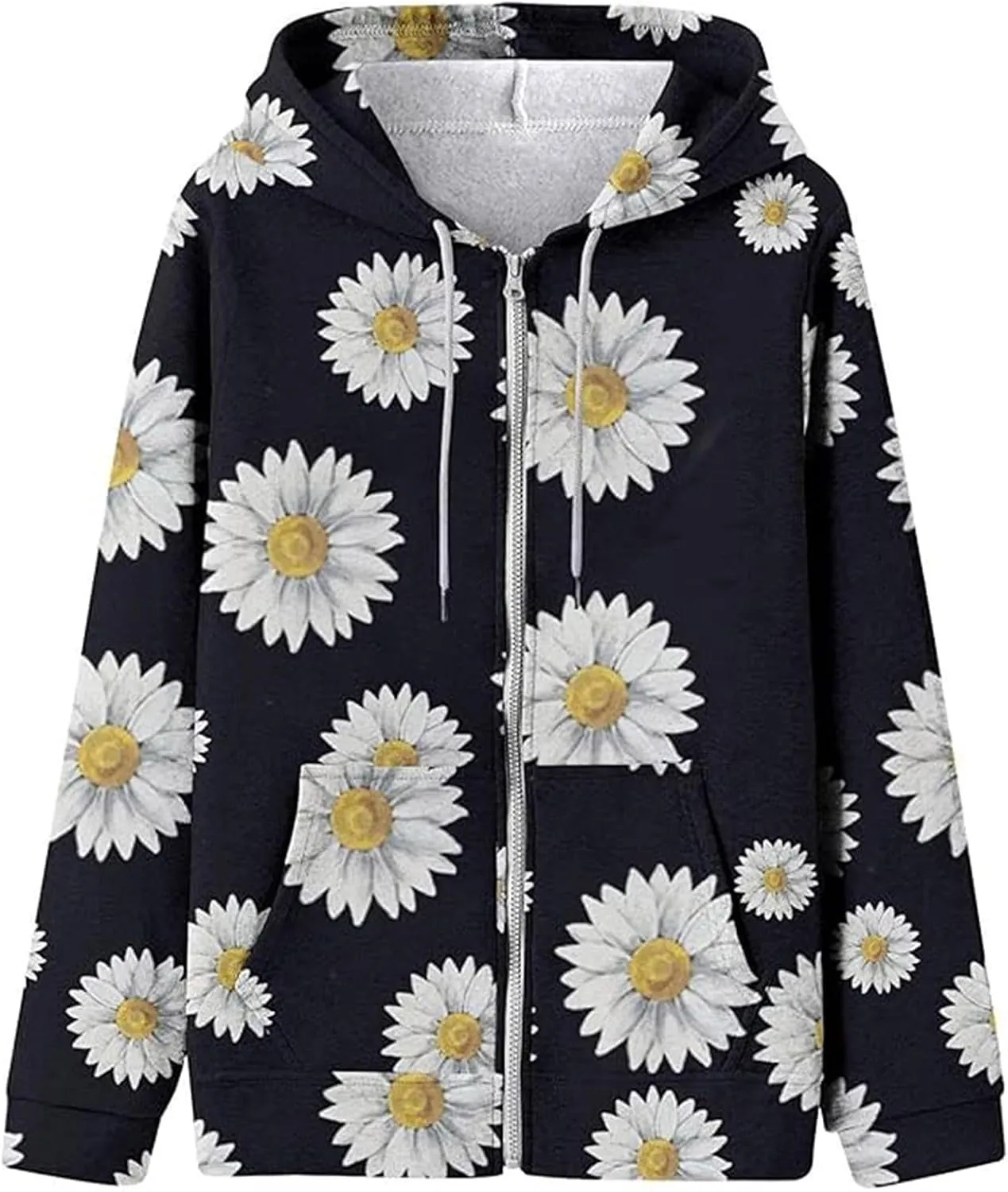Women's Drawstring Long Sleeve Hoodies Zip Up Sweatshirt Full-Zip Fleece Hoodie Available In Large and Tall Sizes