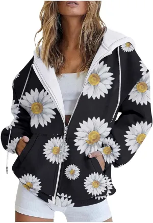 Women's Drawstring Long Sleeve Hoodies Zip Up Sweatshirt Full-Zip Fleece Hoodie Available In Large and Tall Sizes