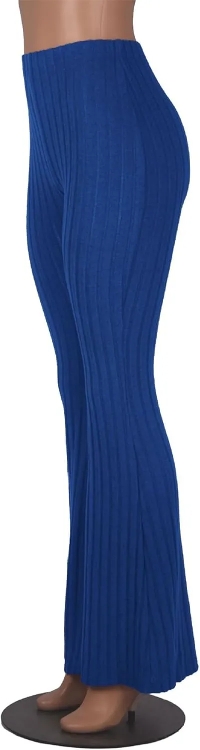 Women's Elastic High Waist Flare Pants Casual Bell Bottom Ribbed Knit Yoga Pants