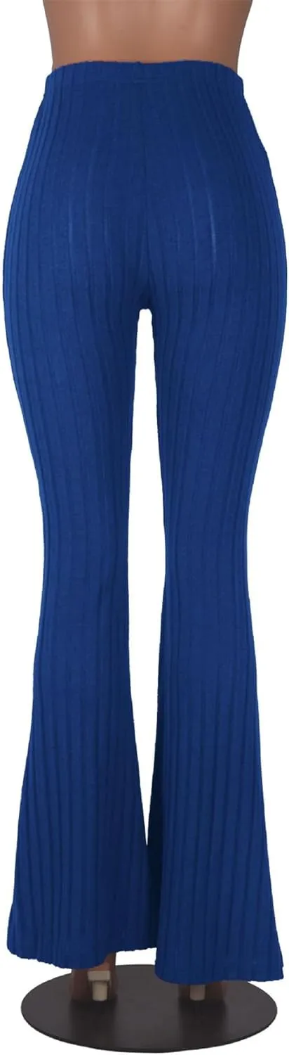 Women's Elastic High Waist Flare Pants Casual Bell Bottom Ribbed Knit Yoga Pants