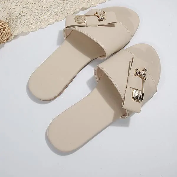 Women's Fashion Bow Bear Decorative Buckle Slippers 64867689S