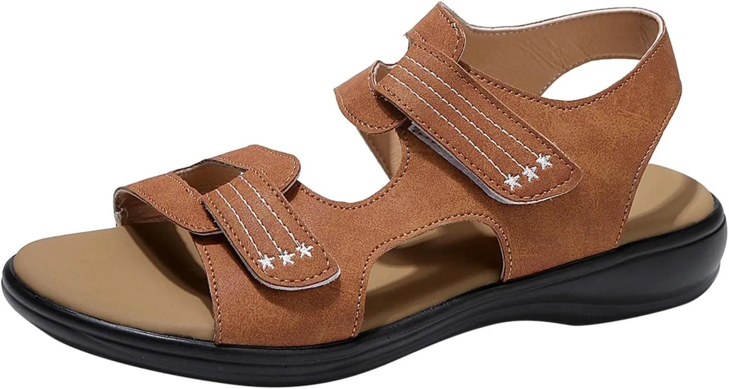 Women's Flat Sandals Leopard Print Double Buckle Strap Sandals for Summer Dress Casual Wide Feet Comfort Thong Summer Non Slip Slip on Outdoor T-Strap Arch Support Water Non size fuzzy H14-Yellow