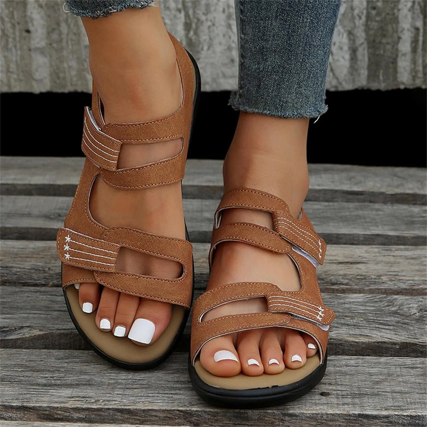 Women's Flat Sandals Leopard Print Double Buckle Strap Sandals for Summer Dress Casual Wide Feet Comfort Thong Summer Non Slip Slip on Outdoor T-Strap Arch Support Water Non size fuzzy H14-Yellow