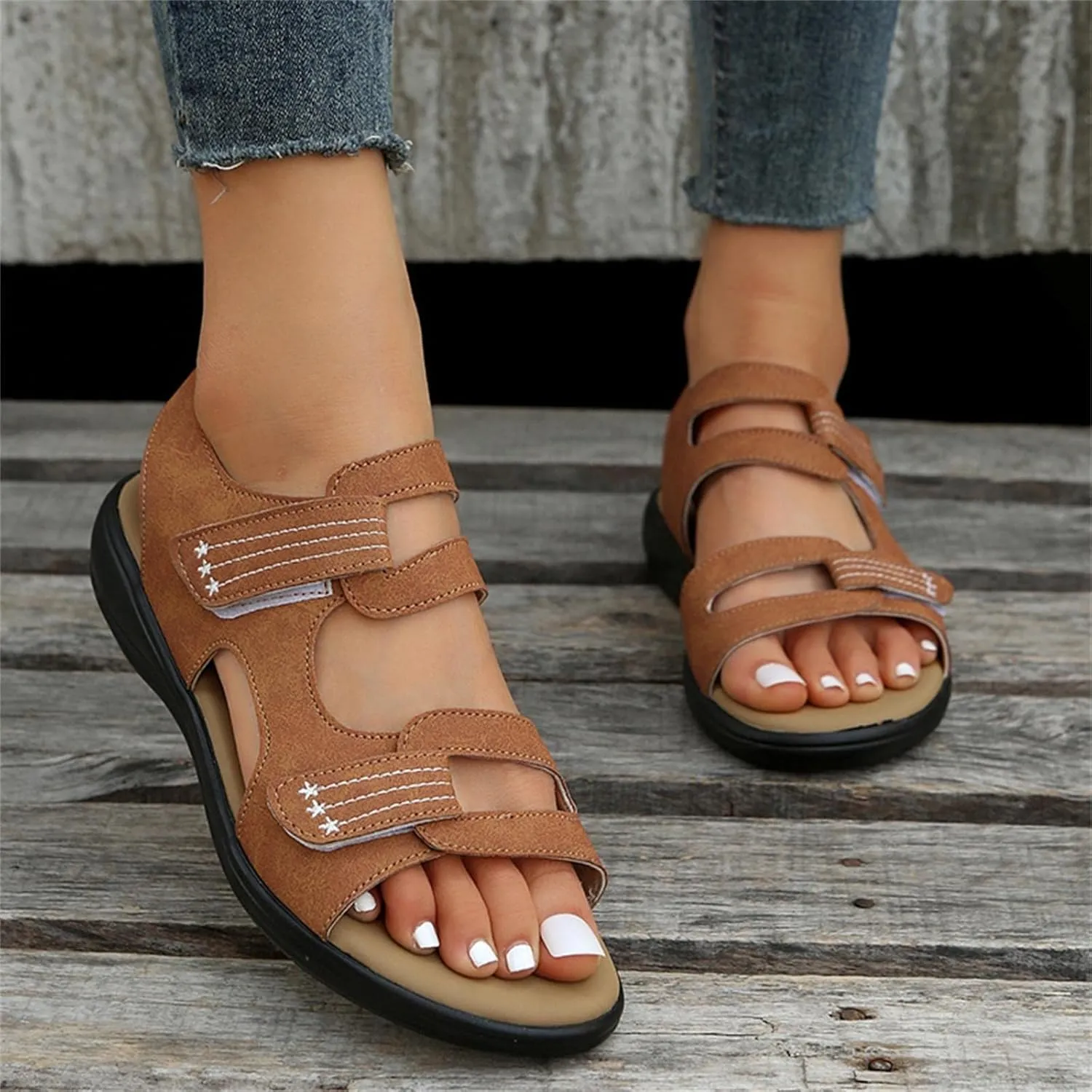Women's Flat Sandals Leopard Print Double Buckle Strap Sandals for Summer Dress Casual Wide Feet Comfort Thong Summer Non Slip Slip on Outdoor T-Strap Arch Support Water Non size fuzzy H14-Yellow