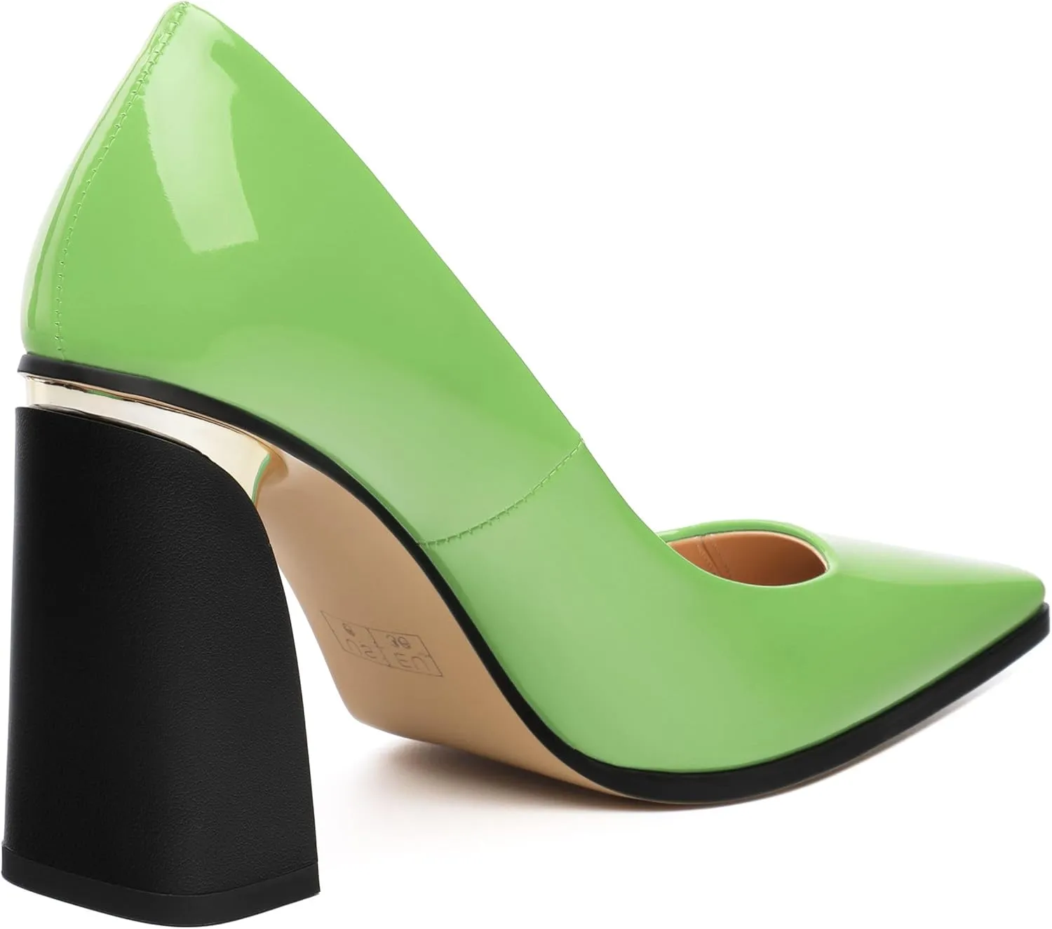 Womens High Heels,Patent Closed Square Toe Slip on Chunky Block Pumps,Elegant Heels,Daily Wedding Party Dress Shoes 3.5IN