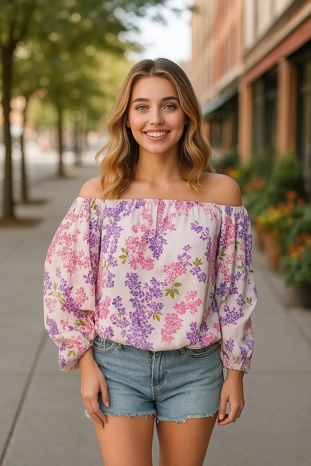 Women's Off-Shoulder Floral Blouse  Lightweight, Breathable & Quick-Dry, Chic Boho Long Sleeve Top for Spring/Summer