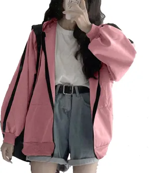 Womens Oversized Hoodie Zip Up Jackets Plus Size Y2K Cute Grunge Aesthetic Baggy Hoodies for Teen Girls