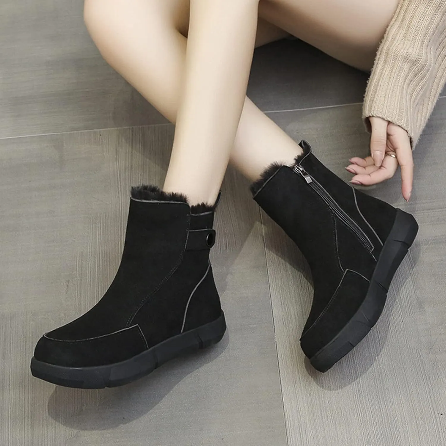 Womens Snow Boots Waterproof Warm Fur Lined Winter Hiking Boot Womens Boots Winter Ankle Winter Boots Womens Snow Boots Waterproof Calf Botas De Nieve Para Mujer Sin Cordones