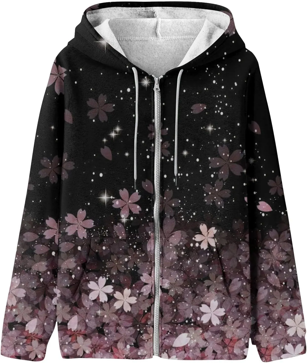Women's Trendy Floral Printing Jacket Zip Up Hoodies Lightweight Long Sleeve Coat Fall Fashion Outfits with Pockets