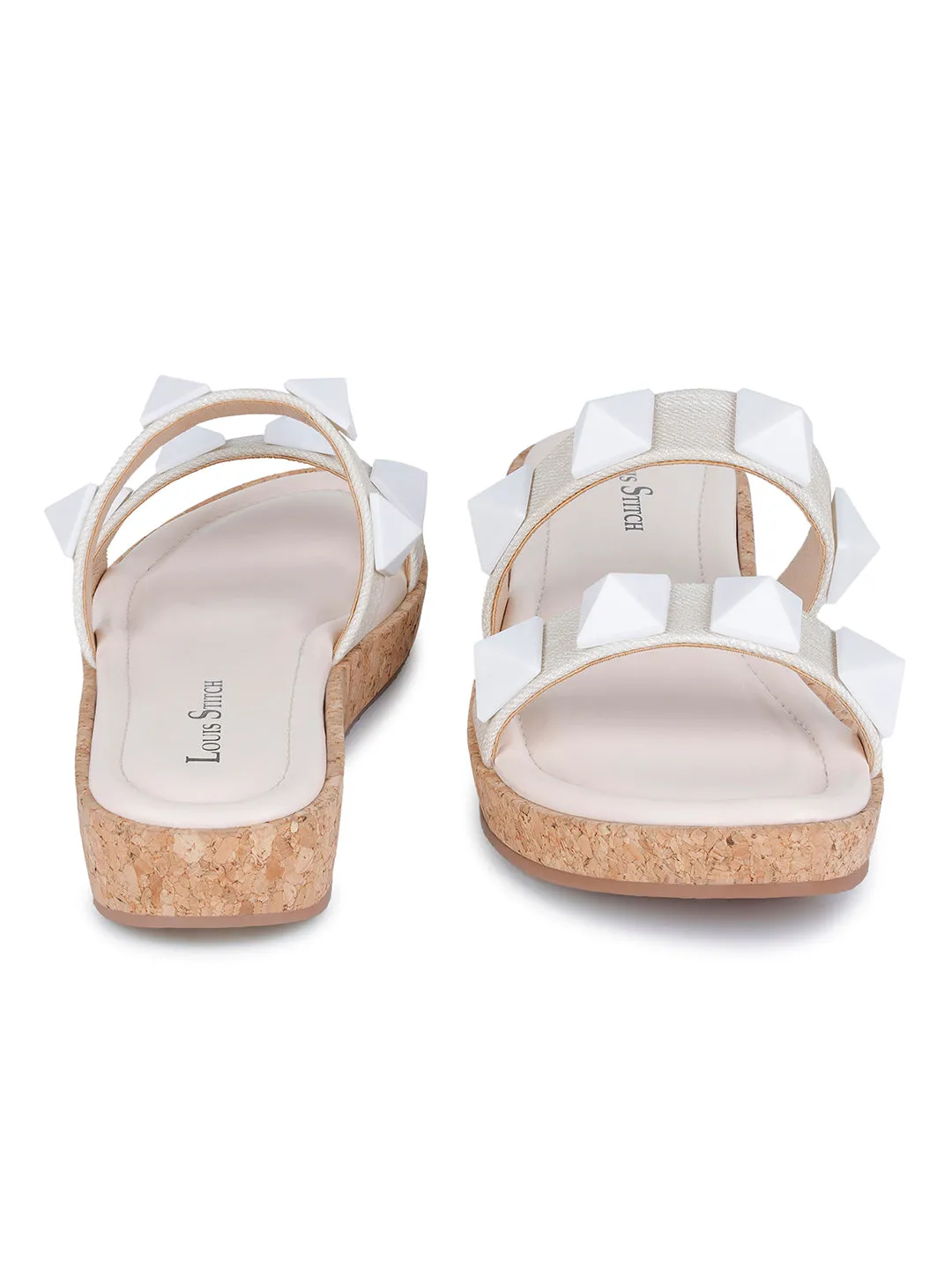 Women's Two Strap Diamond Stone White Lightweight Sandals
