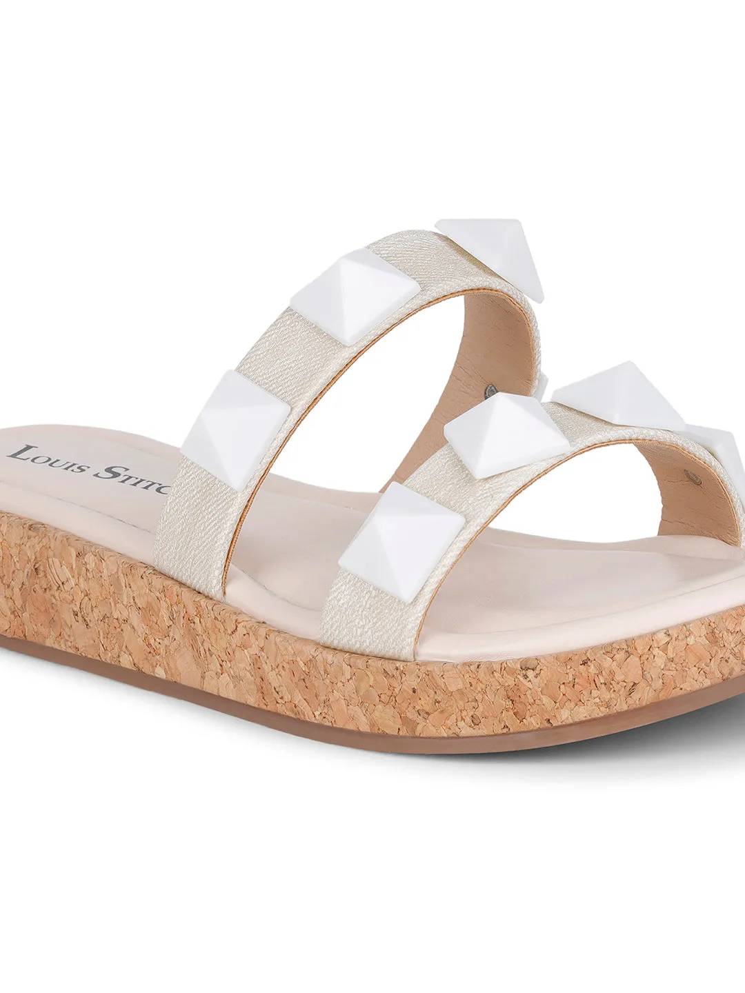 Women's Two Strap Diamond Stone White Lightweight Sandals