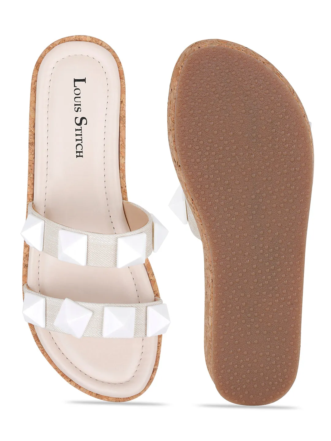 Women's Two Strap Diamond Stone White Lightweight Sandals