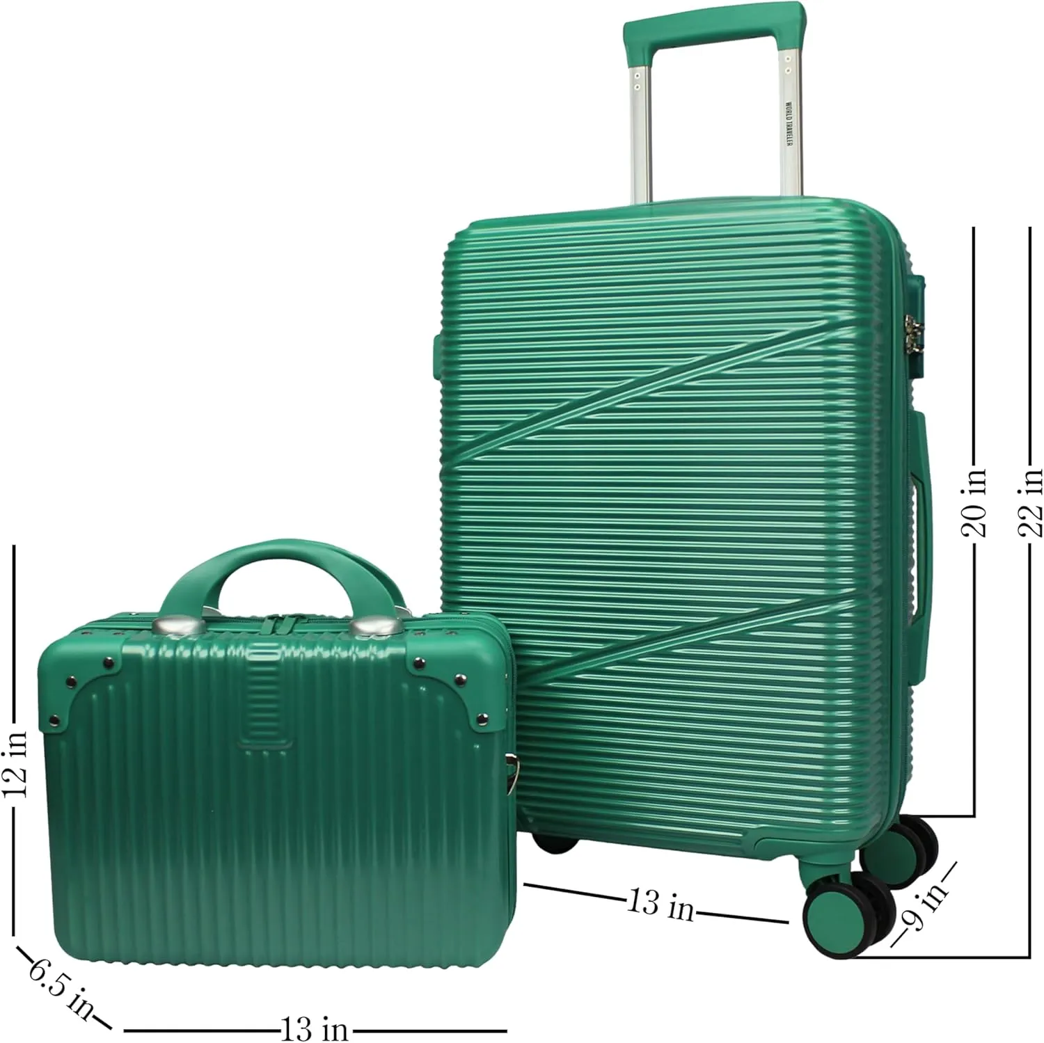 World Traveler Highways 2-Piece Hardside Carry-On Spinner Luggage Set, Green, One_Size