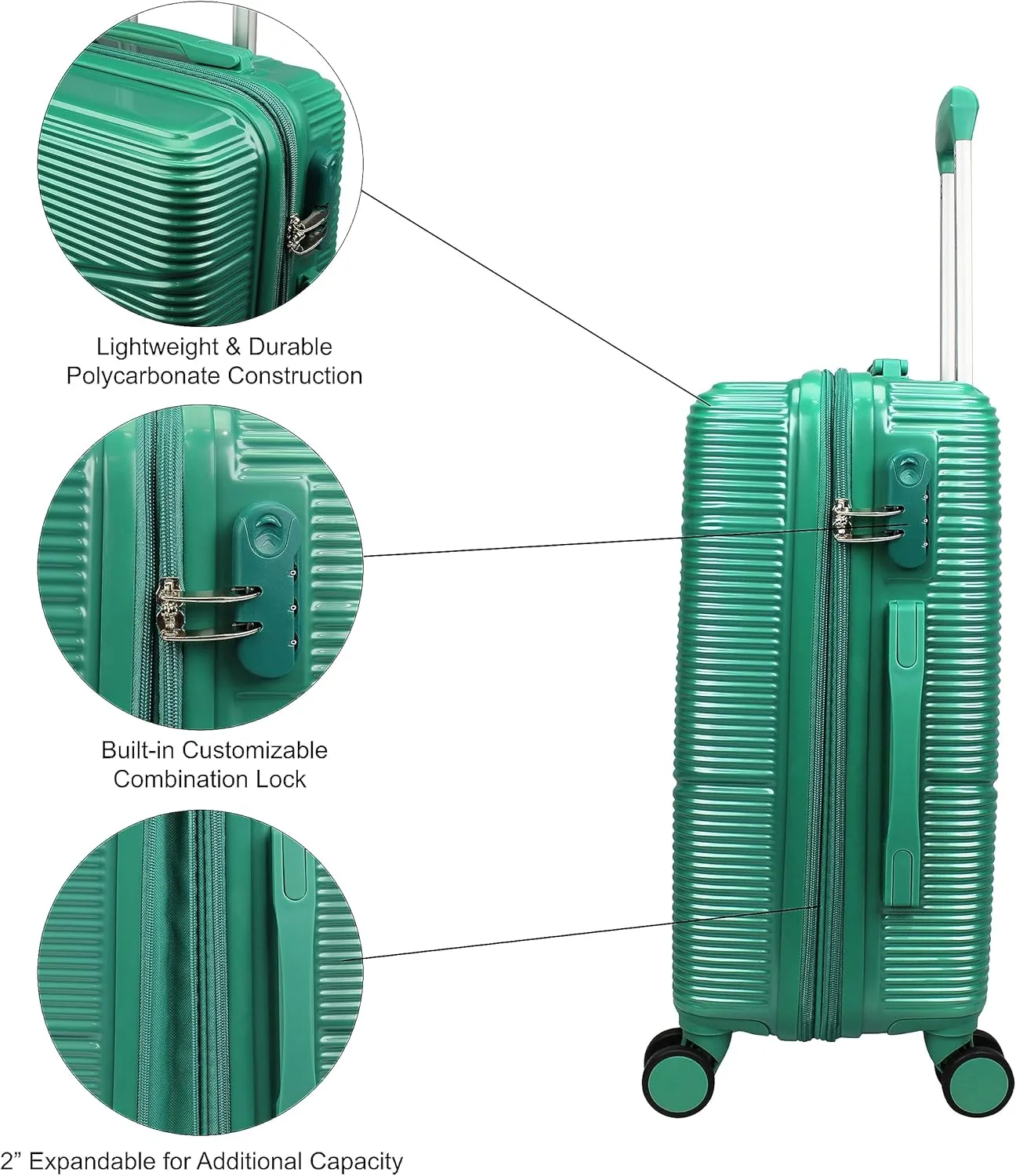 World Traveler Highways 2-Piece Hardside Carry-On Spinner Luggage Set, Green, One_Size