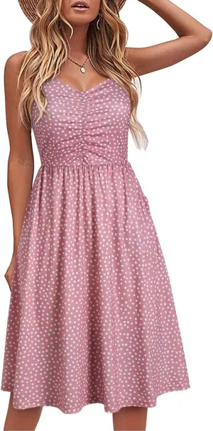 YATHON Casual Dresses for Women Sleeveless Cotton Summer Beach Dress A Line Spaghetti Strap Sundresses with Pockets