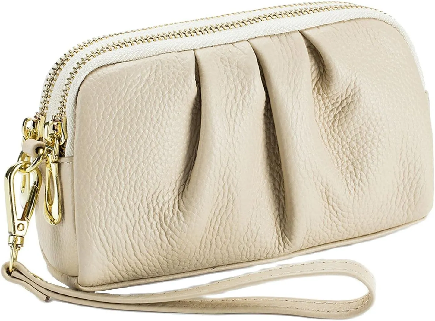 Yizelli Women's Pleated Leather Wristlet Clutch Bag Double Layer Zipper Purse Cell Phone Wallet