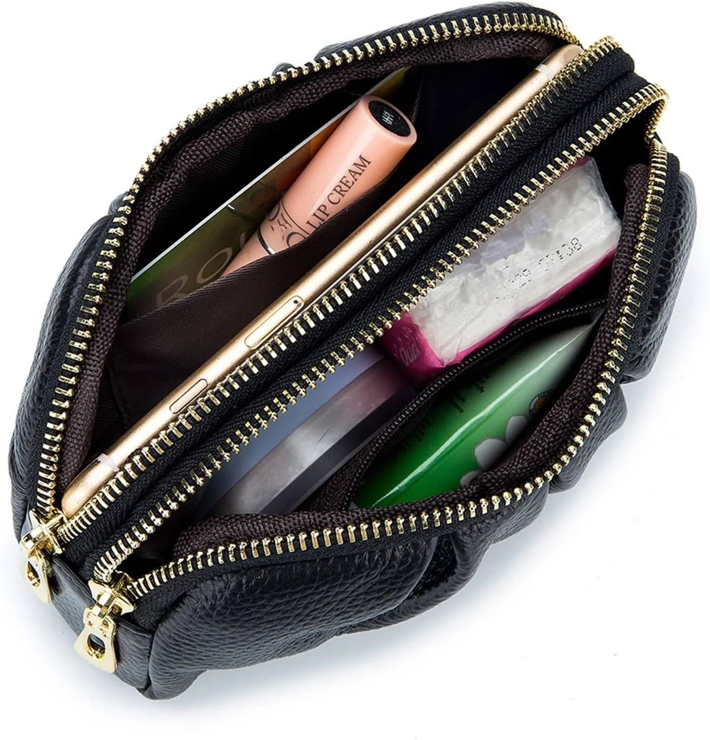 Yizelli Women's Pleated Leather Wristlet Clutch Bag Double Layer Zipper Purse Cell Phone Wallet