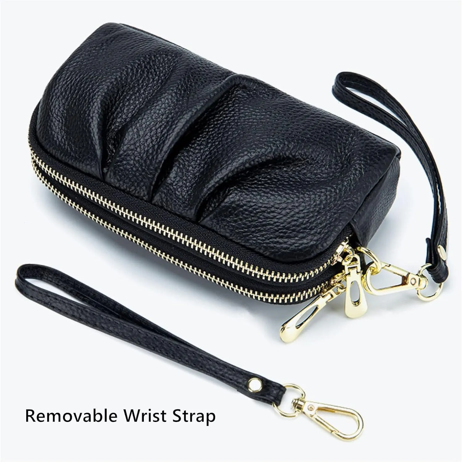 Yizelli Women's Pleated Leather Wristlet Clutch Bag Double Layer Zipper Purse Cell Phone Wallet