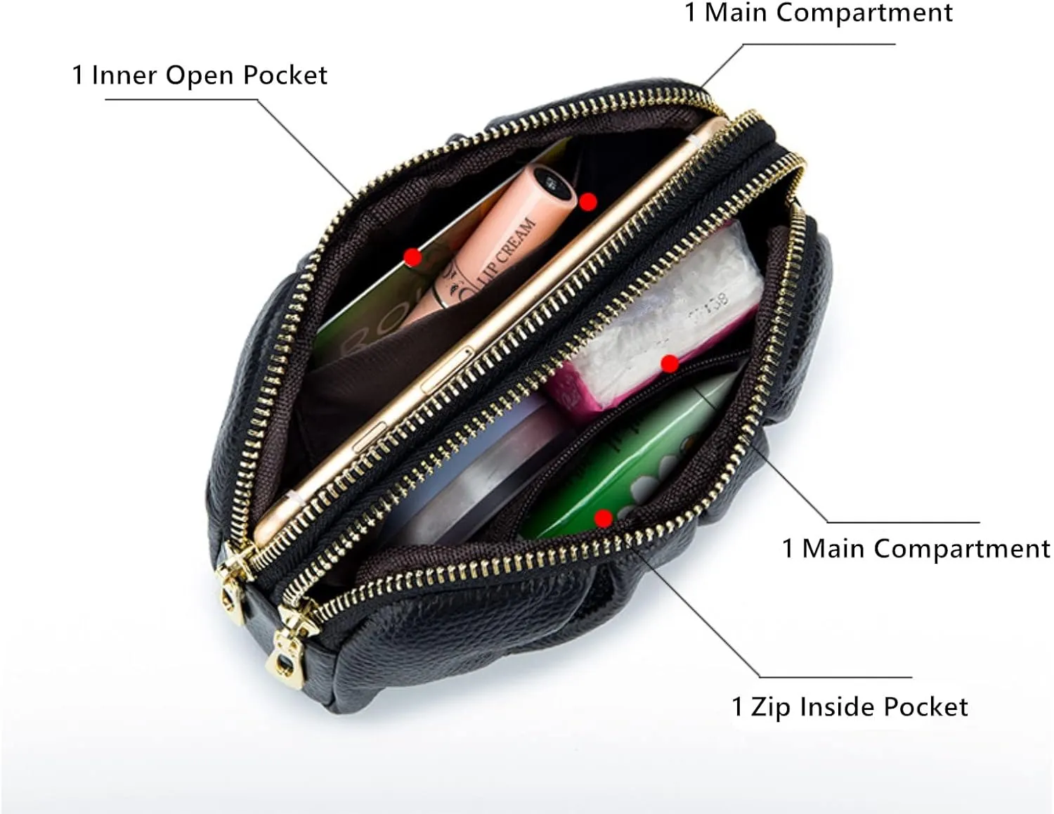Yizelli Women's Pleated Leather Wristlet Clutch Bag Double Layer Zipper Purse Cell Phone Wallet