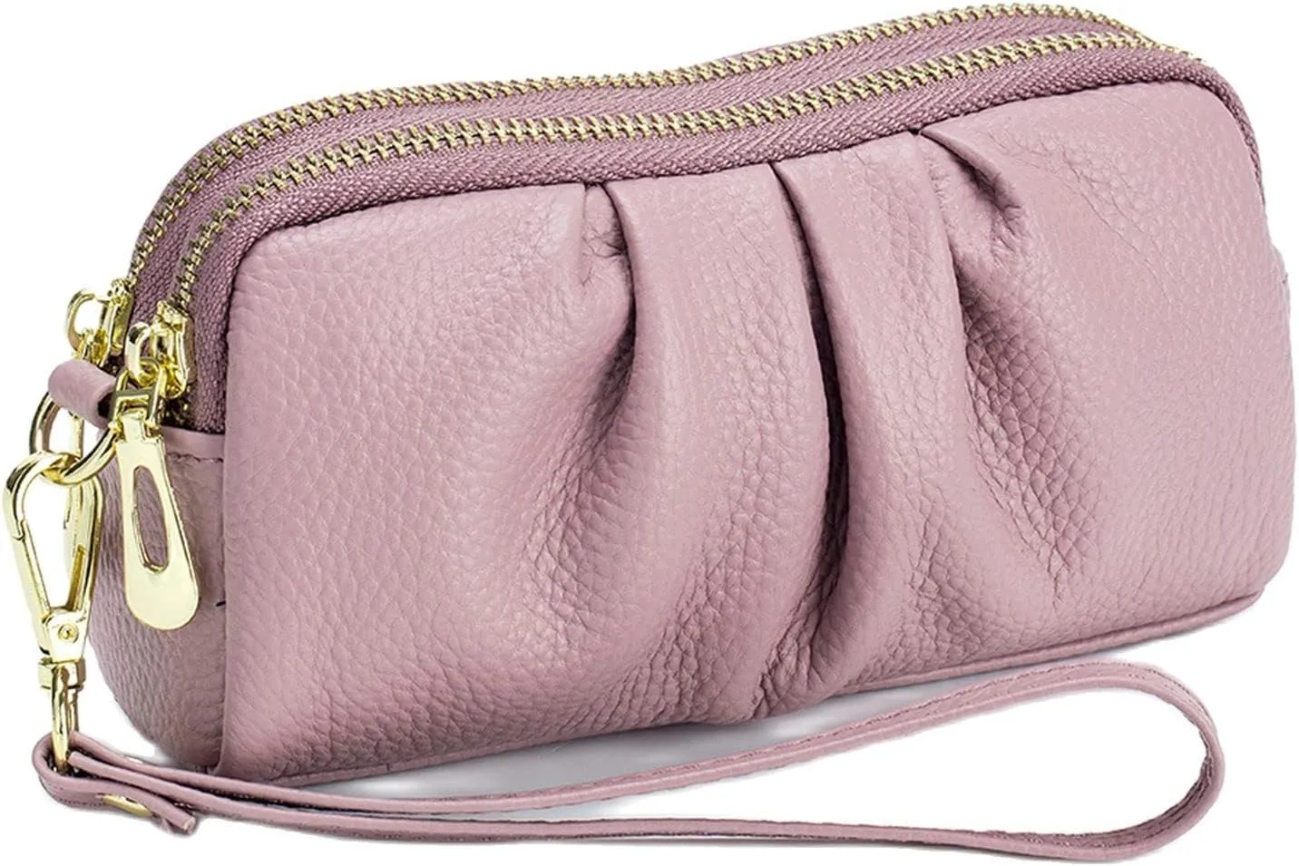 Yizelli Women's Pleated Leather Wristlet Clutch Bag Double Layer Zipper Purse Cell Phone Wallet