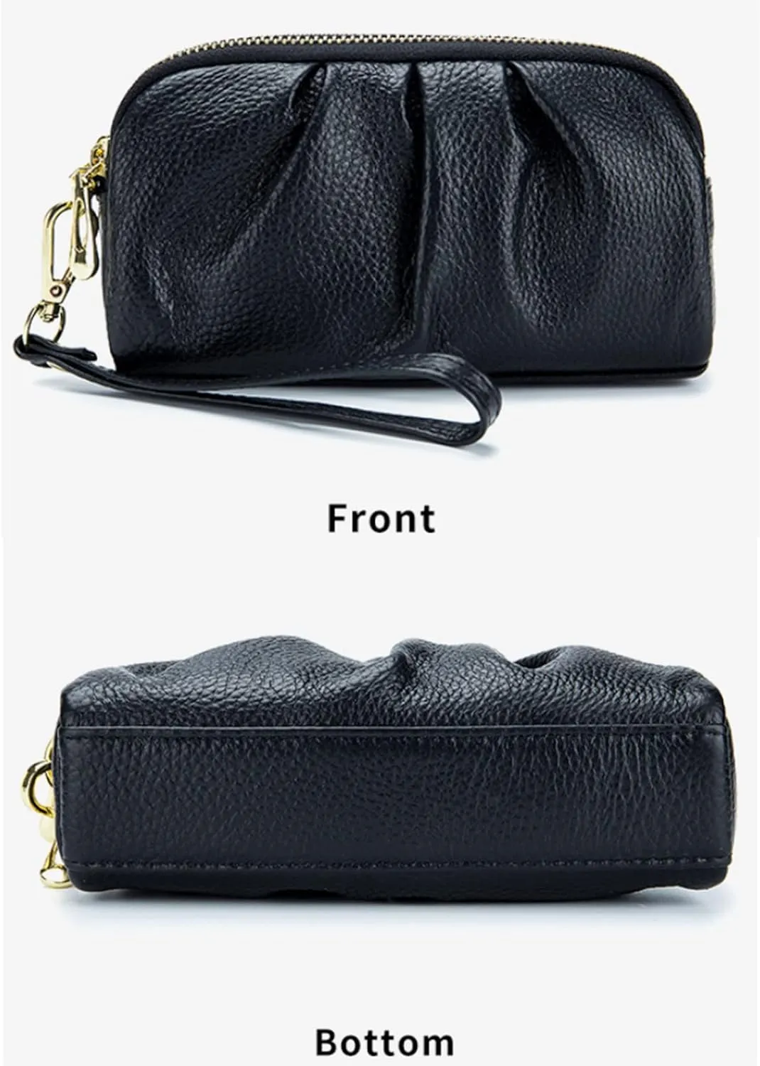 Yizelli Women's Pleated Leather Wristlet Clutch Bag Double Layer Zipper Purse Cell Phone Wallet