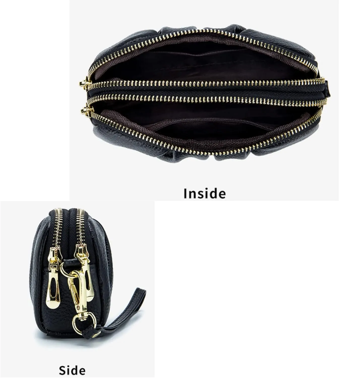 Yizelli Women's Pleated Leather Wristlet Clutch Bag Double Layer Zipper Purse Cell Phone Wallet