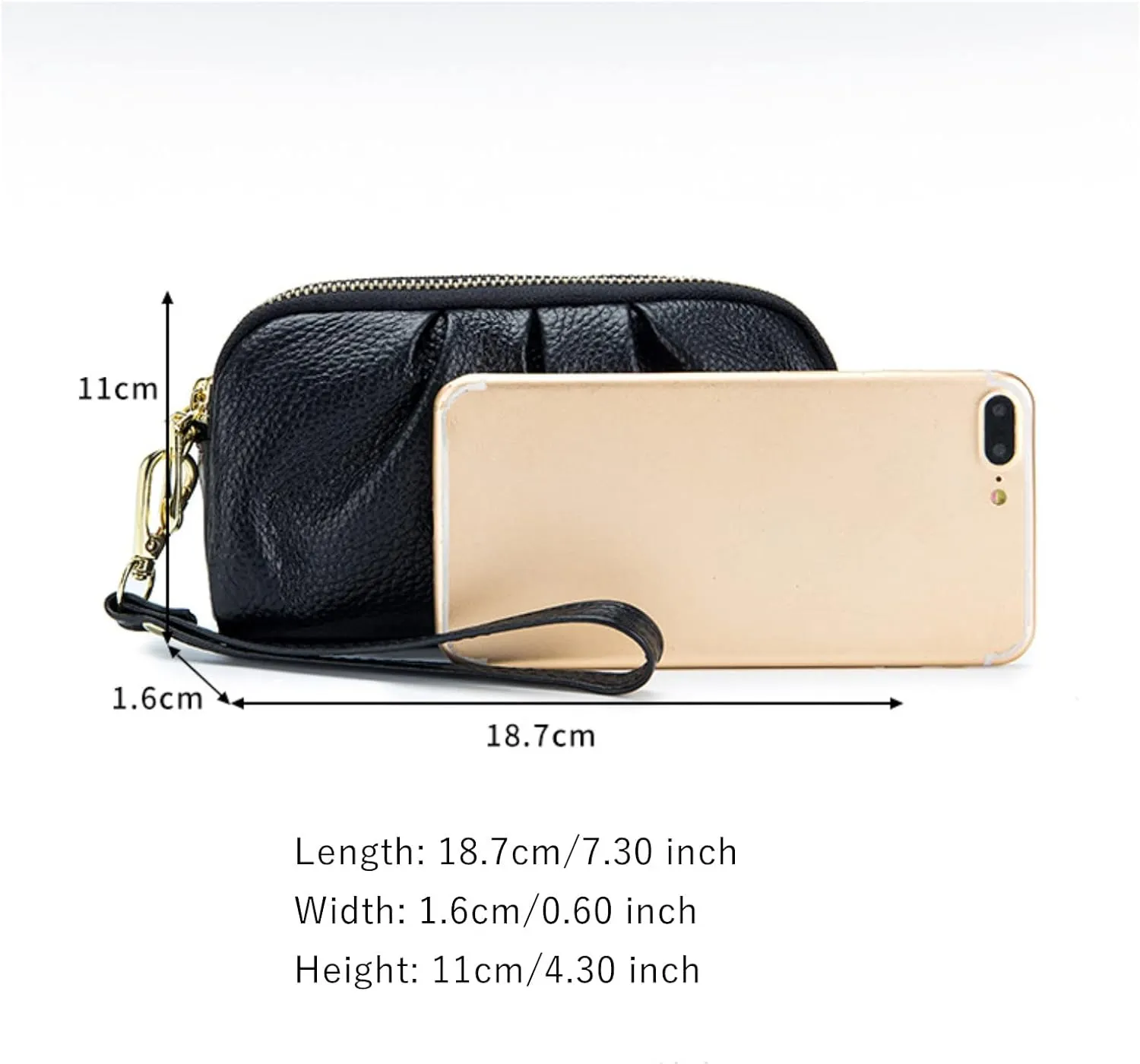 Yizelli Women's Pleated Leather Wristlet Clutch Bag Double Layer Zipper Purse Cell Phone Wallet
