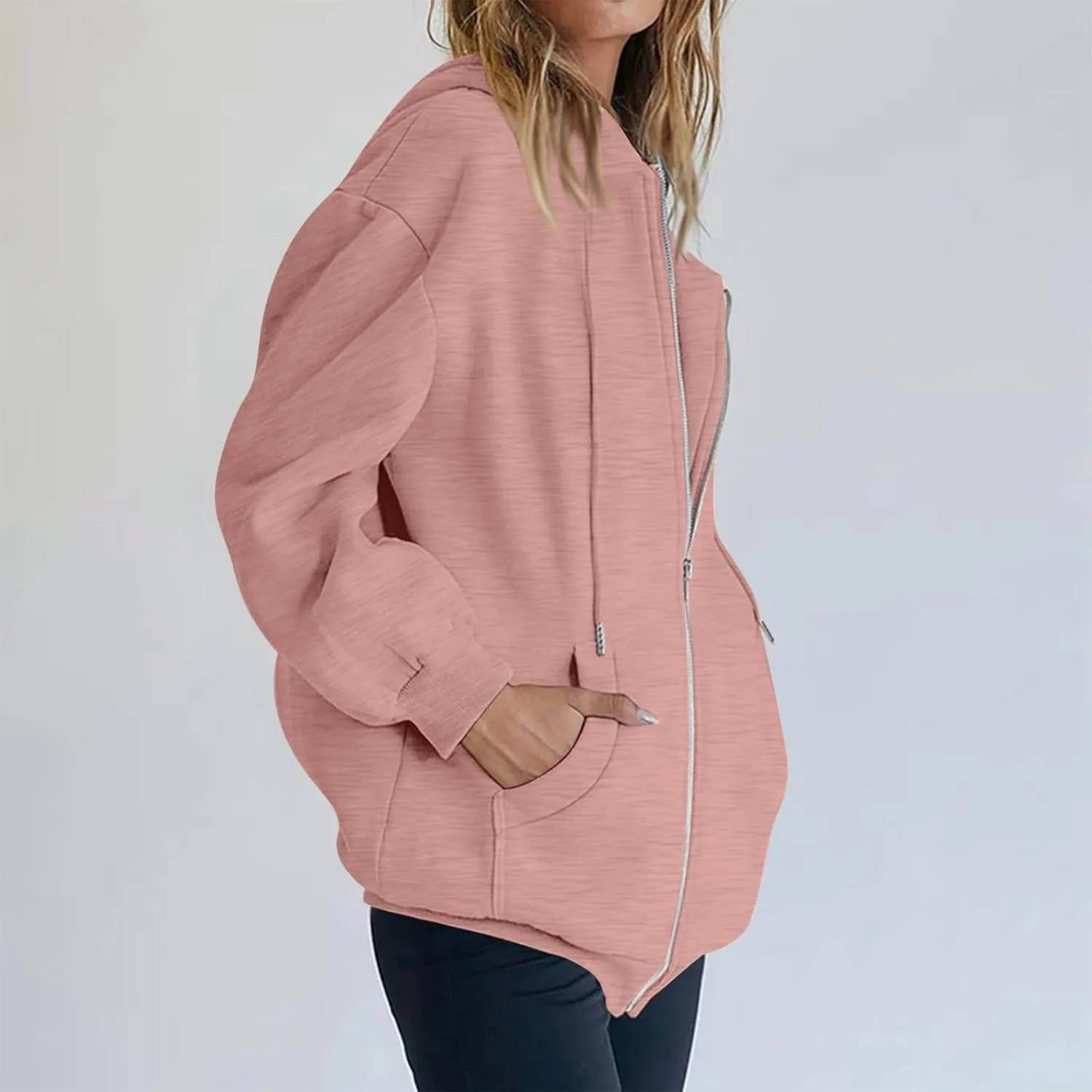 Zip Up Hoodie Women Fleece Lined Long Sleeve Oversized Sweatshirt Cute Hoodies Y2K Trendy Fall Jackets with Pockets