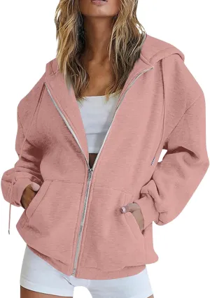 Zip Up Hoodie Women Fleece Lined Long Sleeve Oversized Sweatshirt Cute Hoodies Y2K Trendy Fall Jackets with Pockets