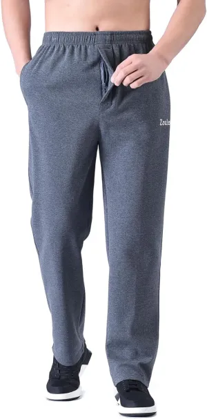 Zoulee Men's Front Zip Open-Bottom Sports Pants Sweatpants Trousers