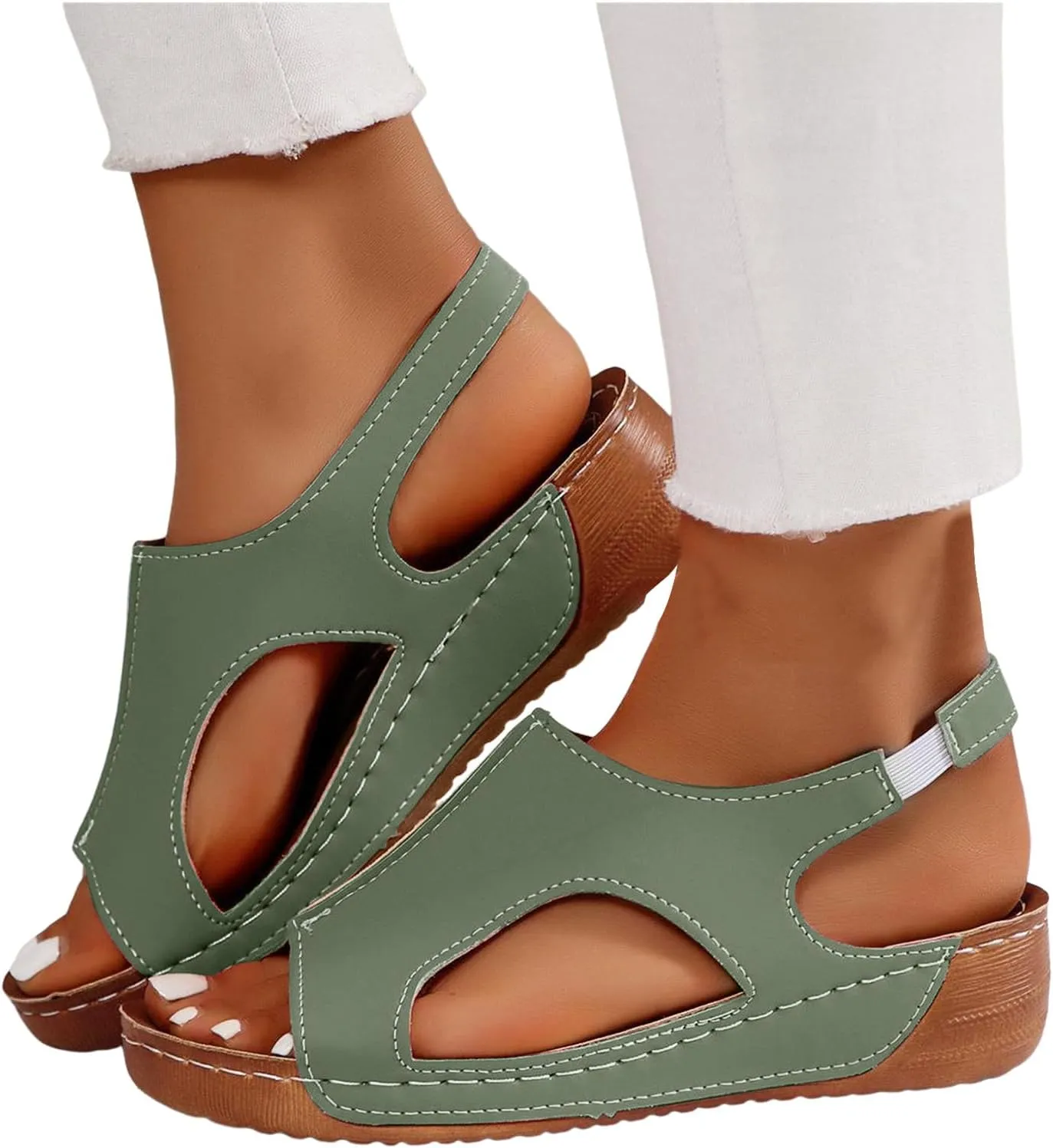 ZSpzx Women Wedge Sandals,Summer Soft Cushion Slip-On Casual Shoe Arch Support Breathable Comfortable Ladies Dress Walking Footwear Fashion Indoor/Outdoor Elastic Ankle Strap Slides