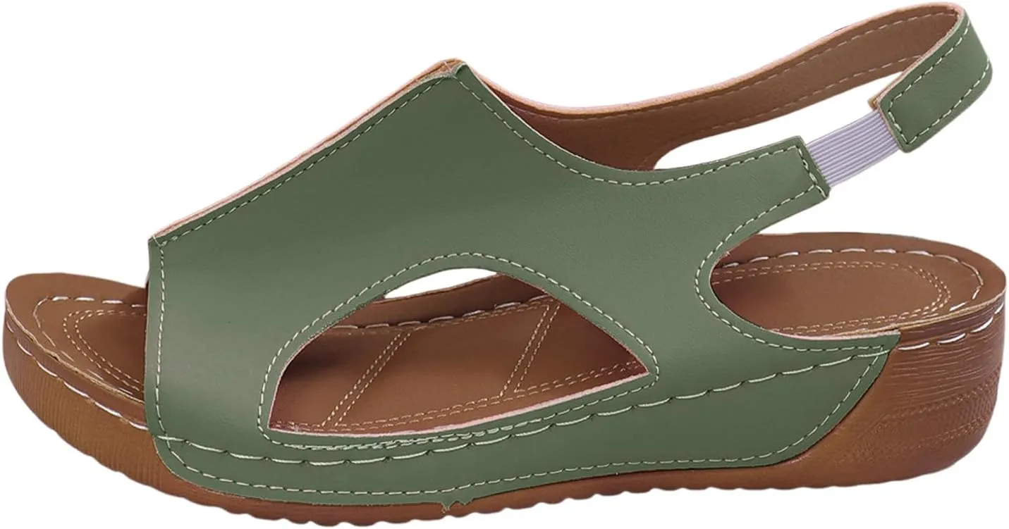 ZSpzx Women Wedge Sandals,Summer Soft Cushion Slip-On Casual Shoe Arch Support Breathable Comfortable Ladies Dress Walking Footwear Fashion Indoor/Outdoor Elastic Ankle Strap Slides